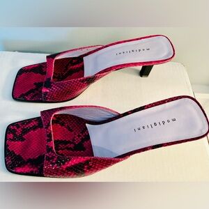 MODIGLIANI Pink Snakeskin Kitten Heels Mules Slides